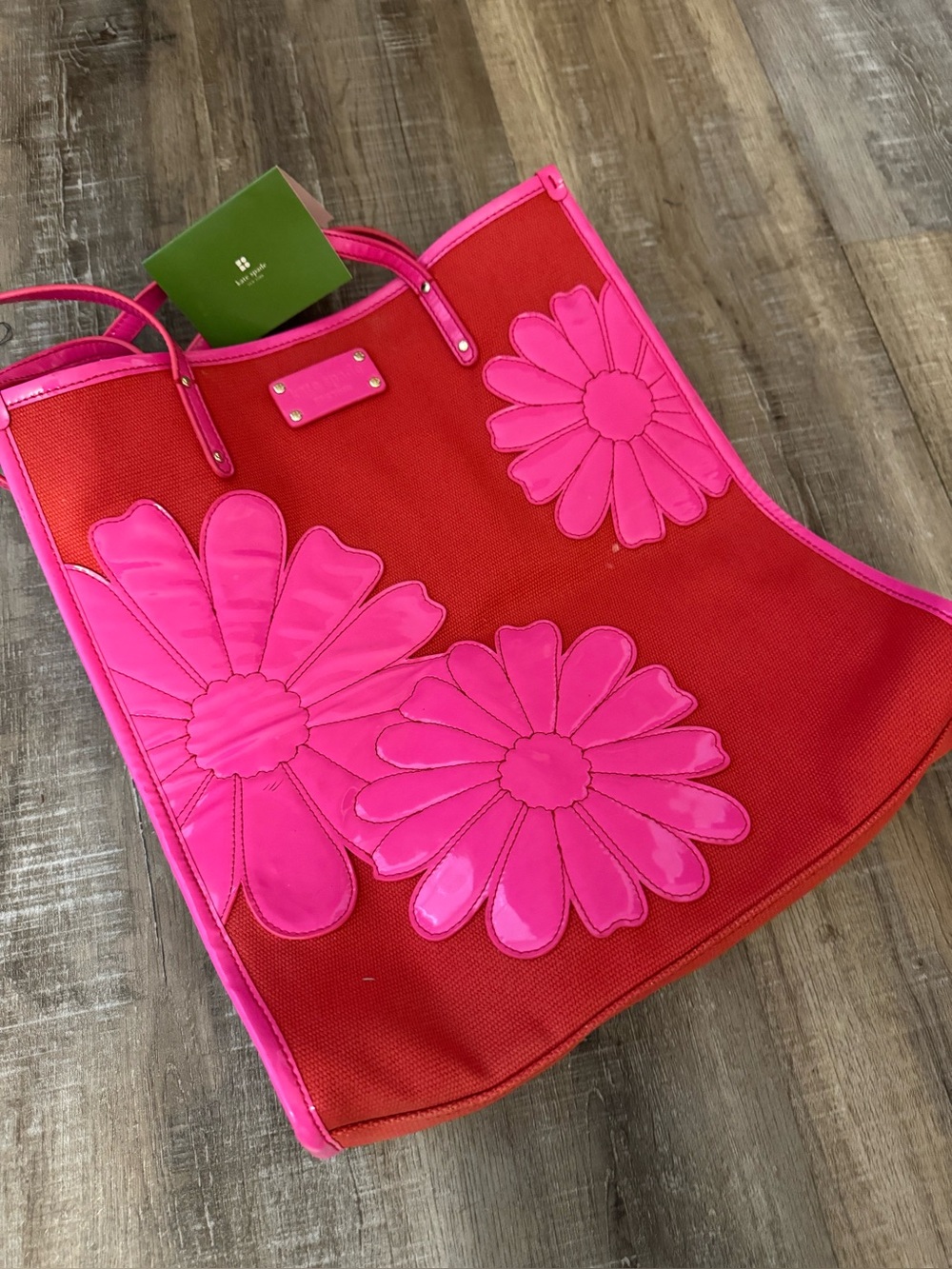 Kate Spade Pink Flower Appliqué Canvas Tote Bag - Picture 2 of 8